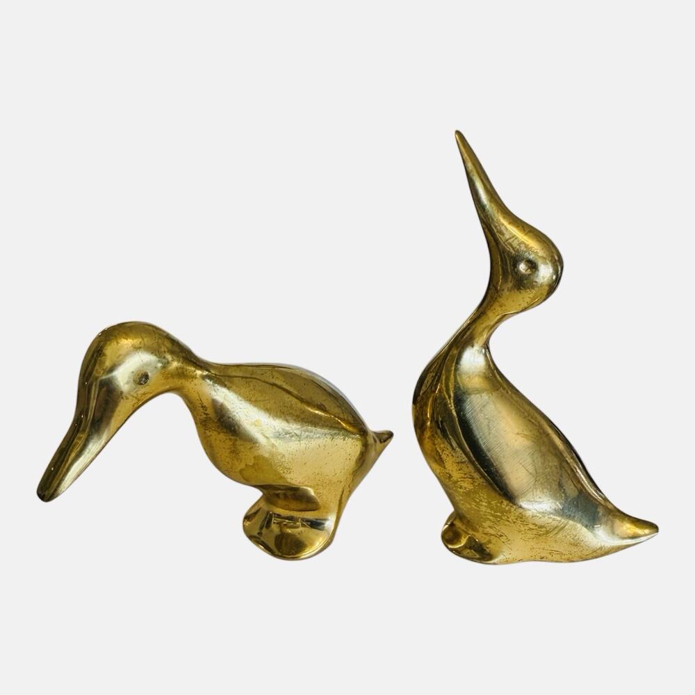 Brass Ducks Figurines Decor Vintage Solid 4.5” Mid-Century Paperweights